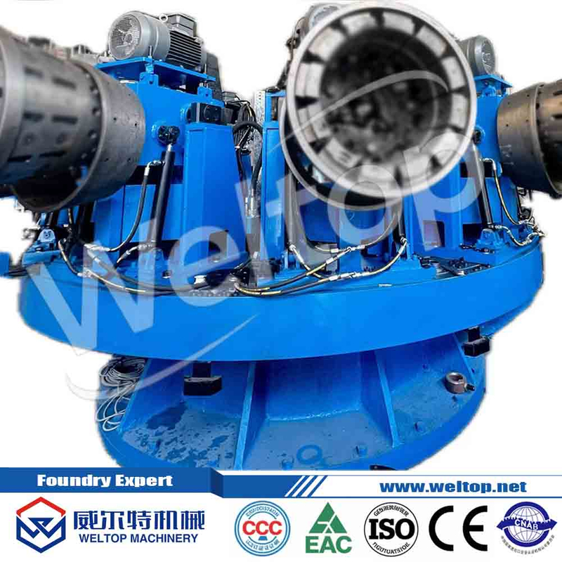 Eight station automotive bimetal composite brake drum centrifugal casting machine